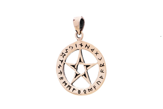 Schutz Amulett Pentagramm in Runenkranz Bronze