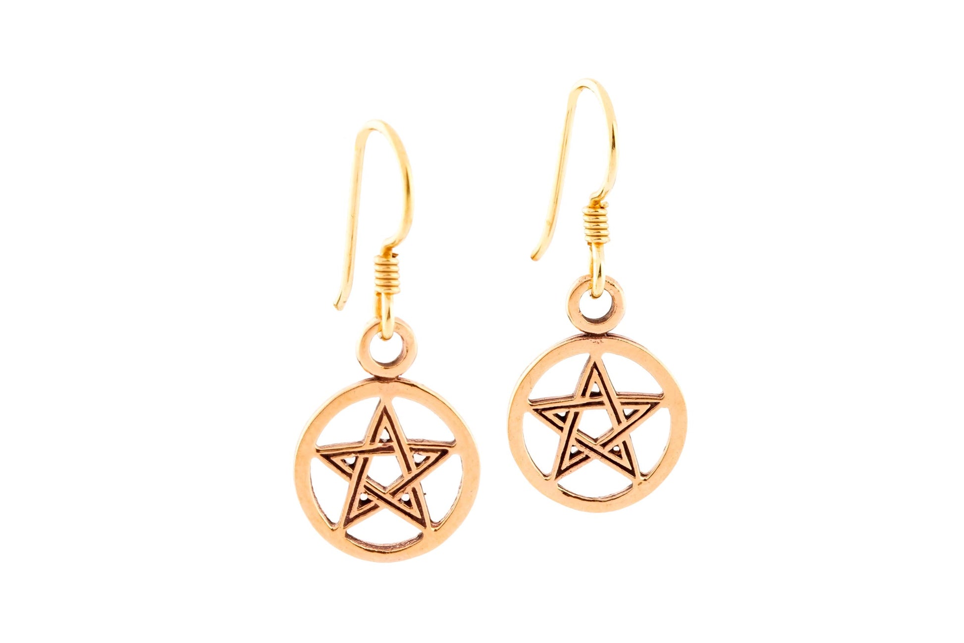 Schutz&#038; Wunsch Druidinnen Ohrhänger /Ohrringe mit Pentagramm aus Bronze