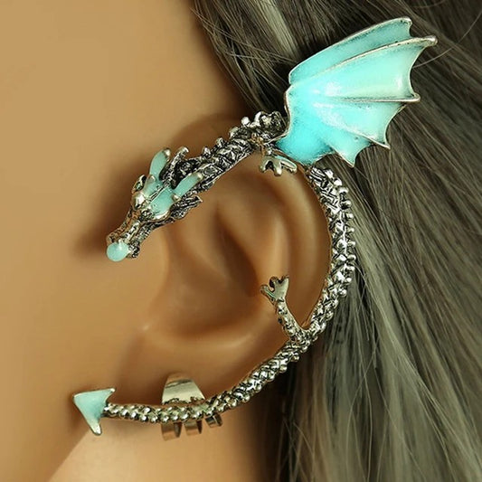 Nacht &#8211; Leuchtender Drachenohrring  Silber Ohrwrap GLOW in the DARK Drachen