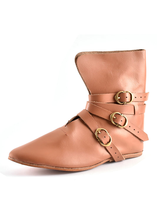Spätmittelalterlicher Schnallenschuh, hellbraun
