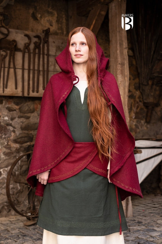 Mittelalterliches Gewand Set aus Cape, Überkleid, Unterkleid und Wickelgürtel
