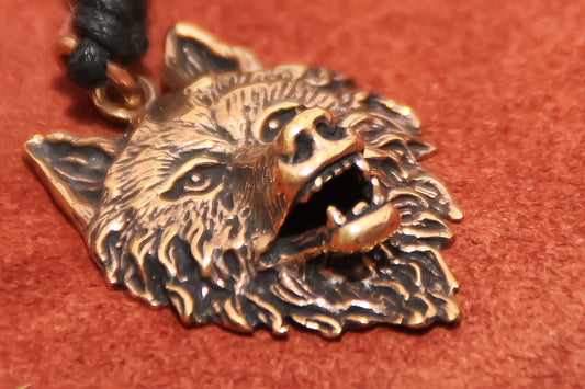 Imposanter Fenrir-Kopf Wolfskopf Bronze Anhänger