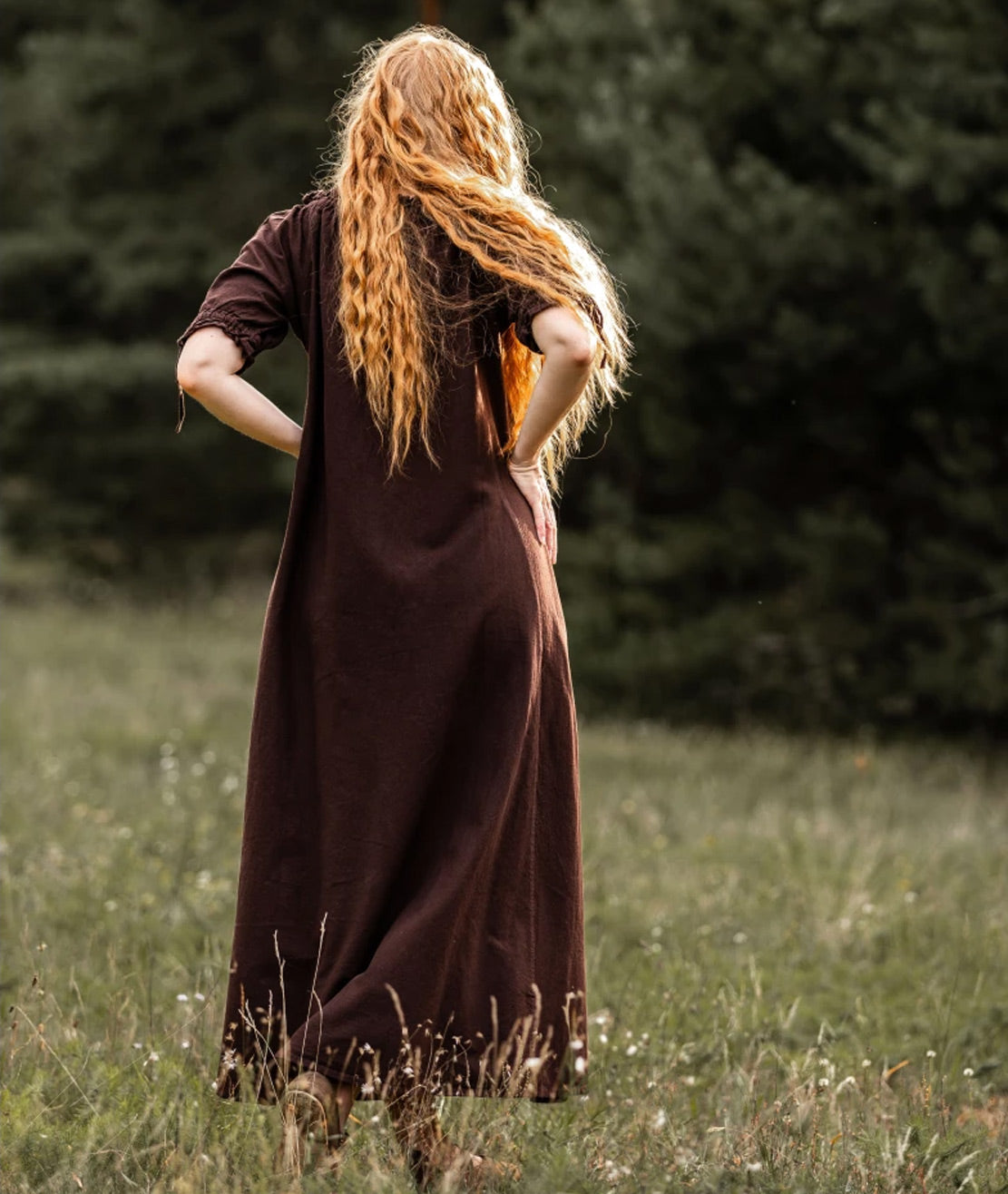 Mittelalterliches Bodenlanges Kurzarmkleid Braun