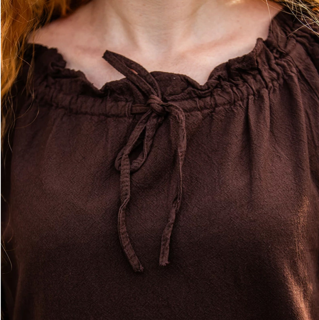 Mittelalterliches Bodenlanges Kurzarmkleid Braun