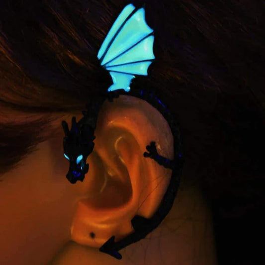 Nacht &#8211; Leuchtender Drachenohrring  Ohrwrap GLOW in the DARK Drachen