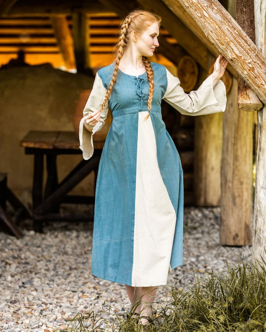 Mittelalterkleid Taubenblau/Natur