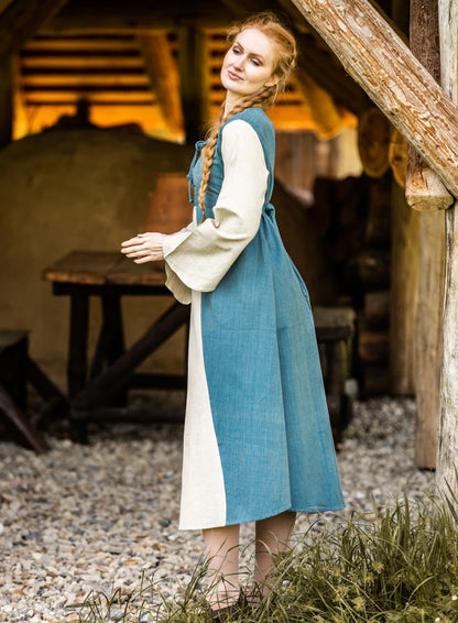 Mittelalterkleid Taubenblau/Natur