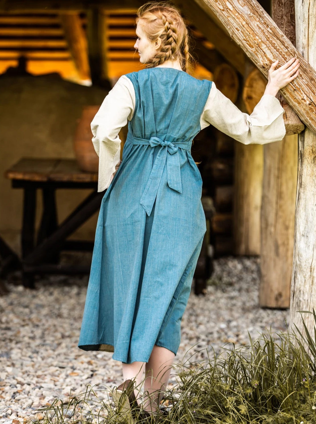 Mittelalterkleid Taubenblau/Natur