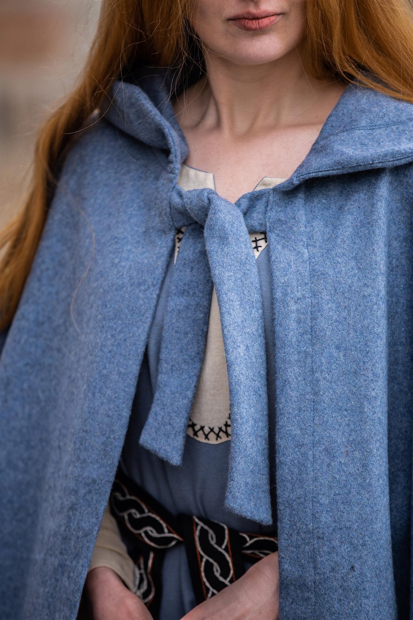 Mittelalter Kapuzenumhang Taubenblau