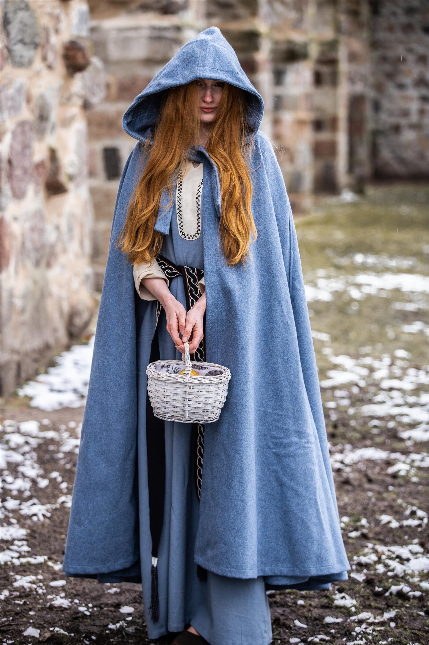 Mittelalter Kapuzenumhang Taubenblau