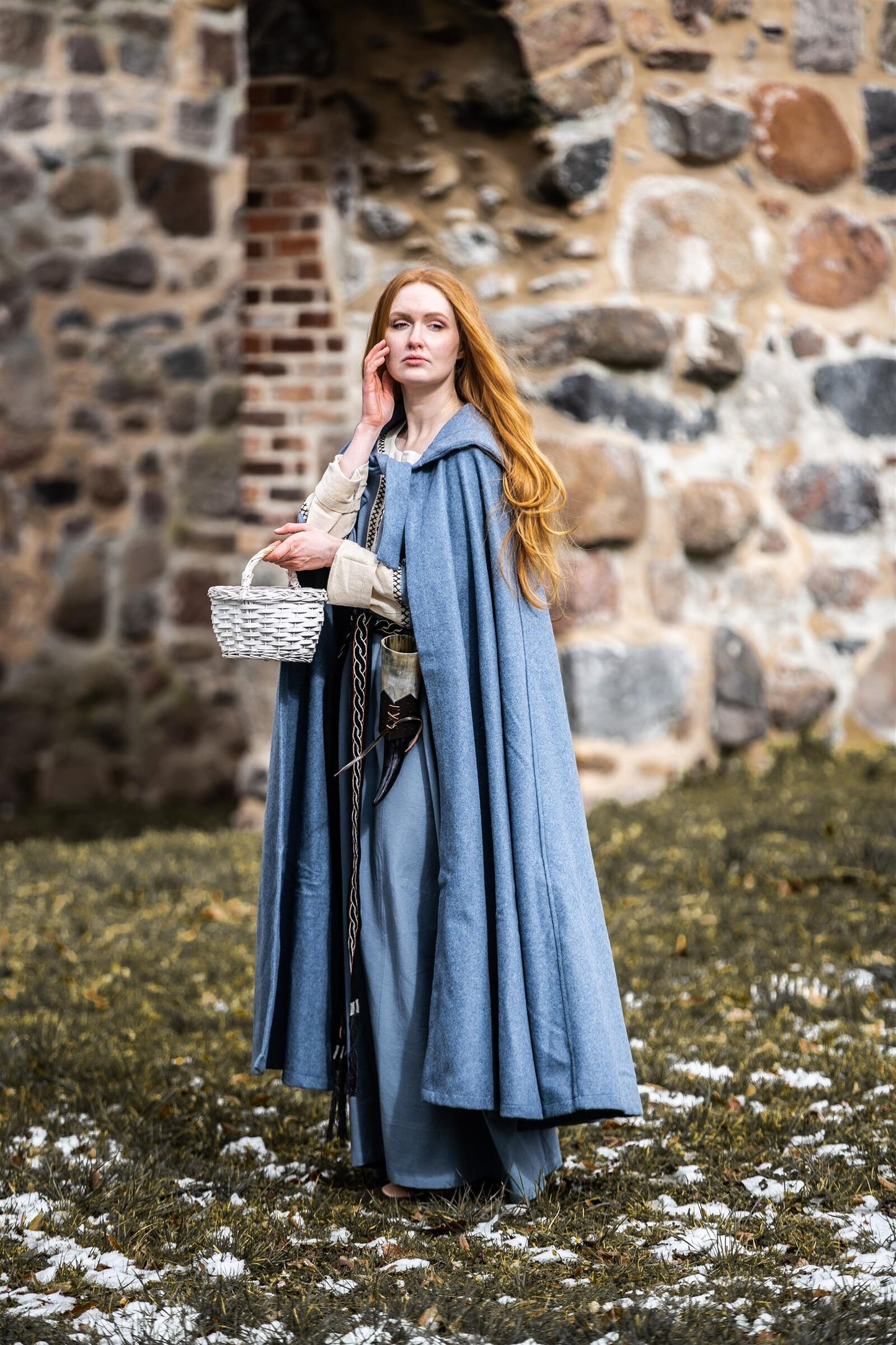 Mittelalter Kapuzenumhang Taubenblau