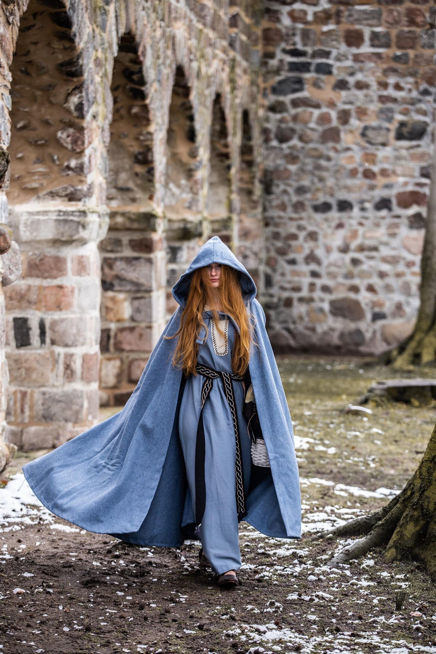 Mittelalter Kapuzenumhang Taubenblau