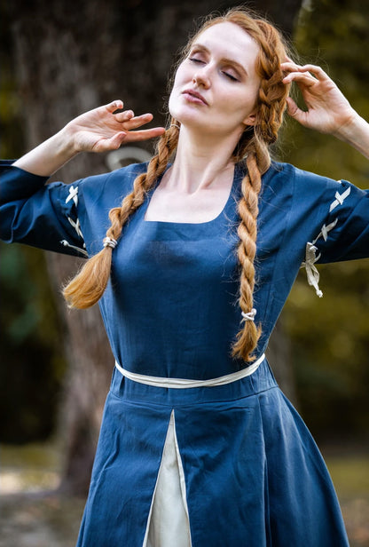 Mittelalterkleid Taubenblau/Natur
