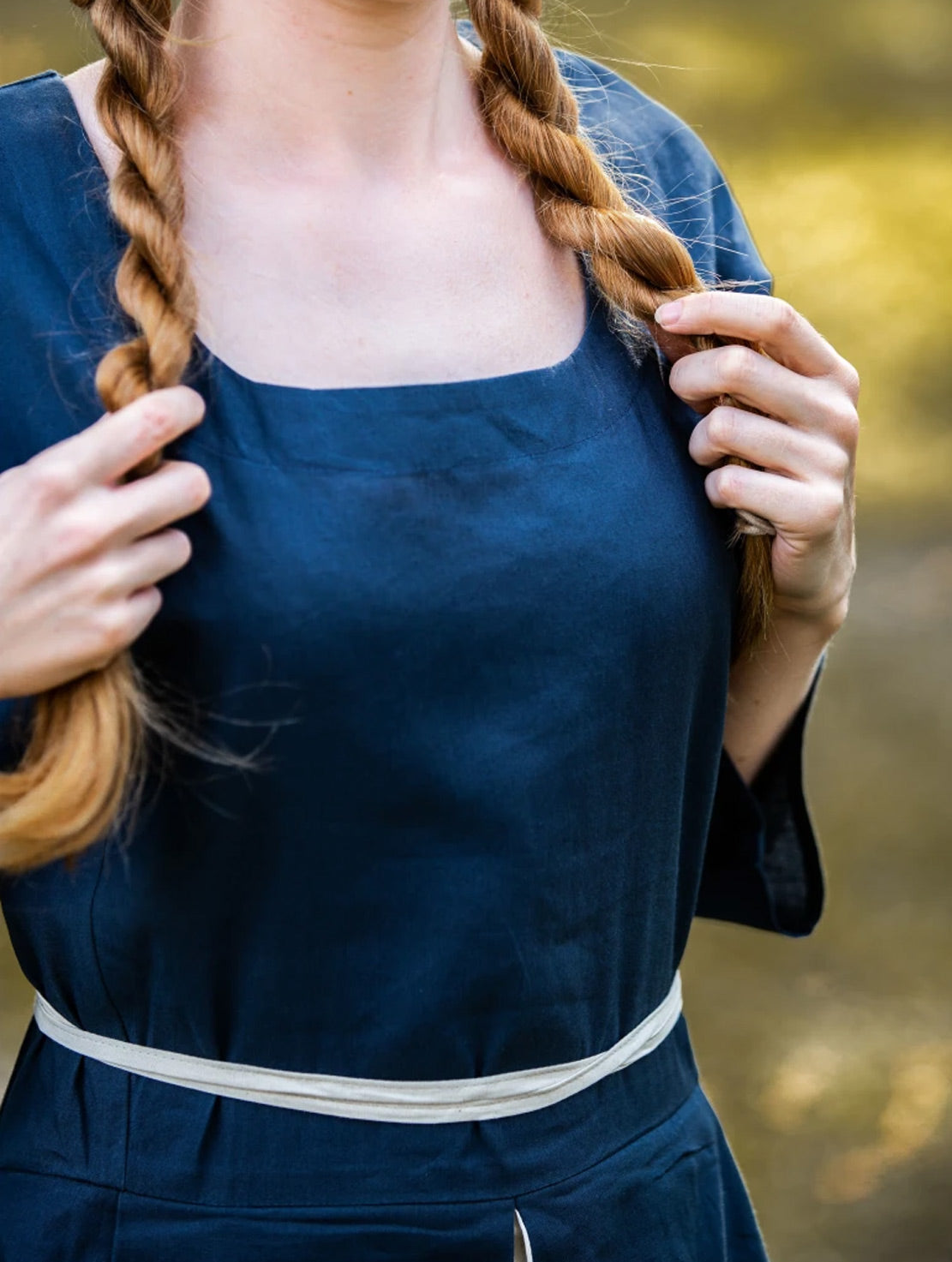 Mittelalterkleid Taubenblau/Natur