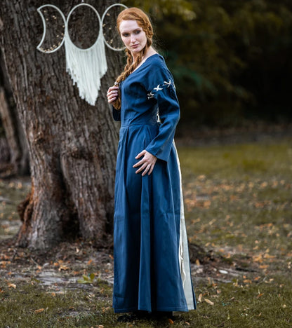 Mittelalterkleid Taubenblau/Natur