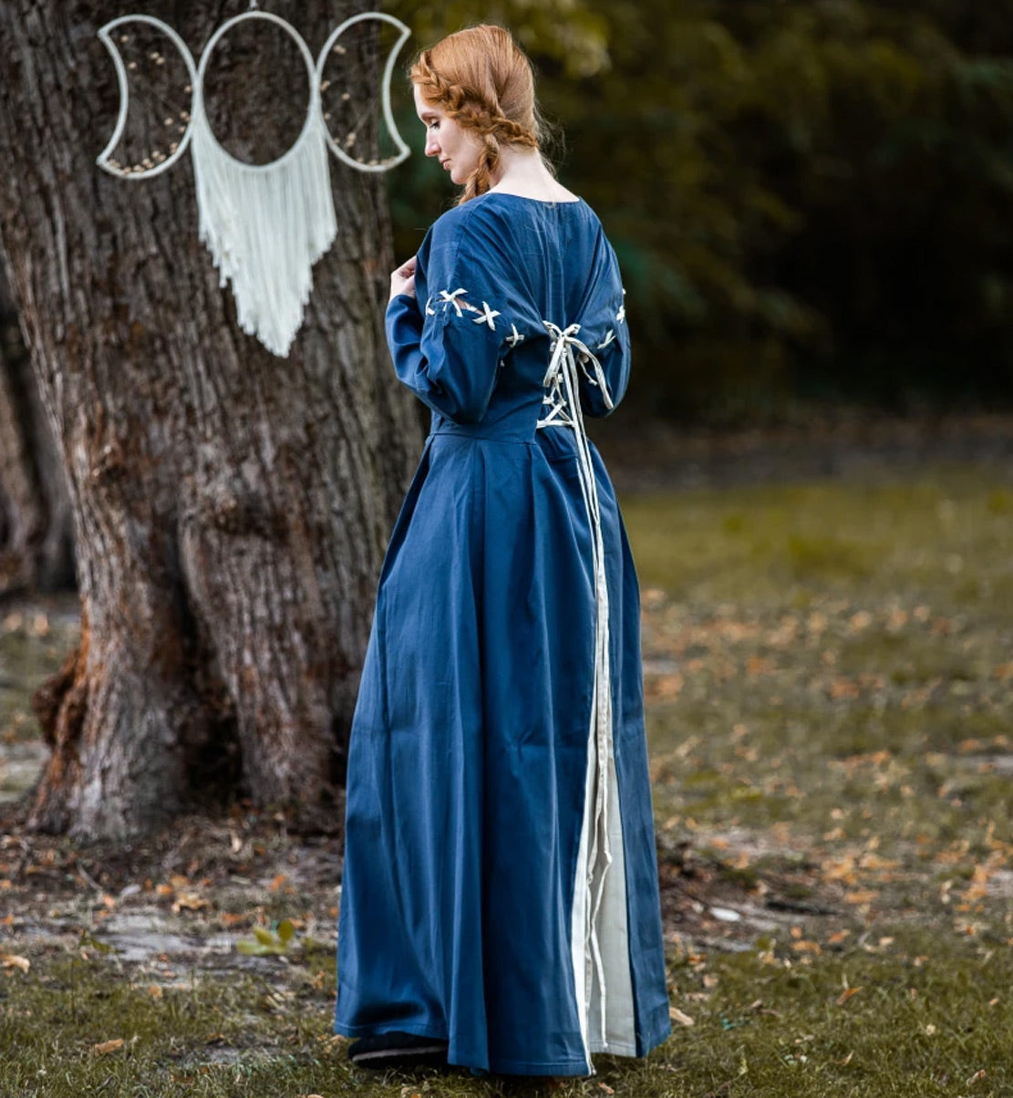 Mittelalterkleid Taubenblau/Natur