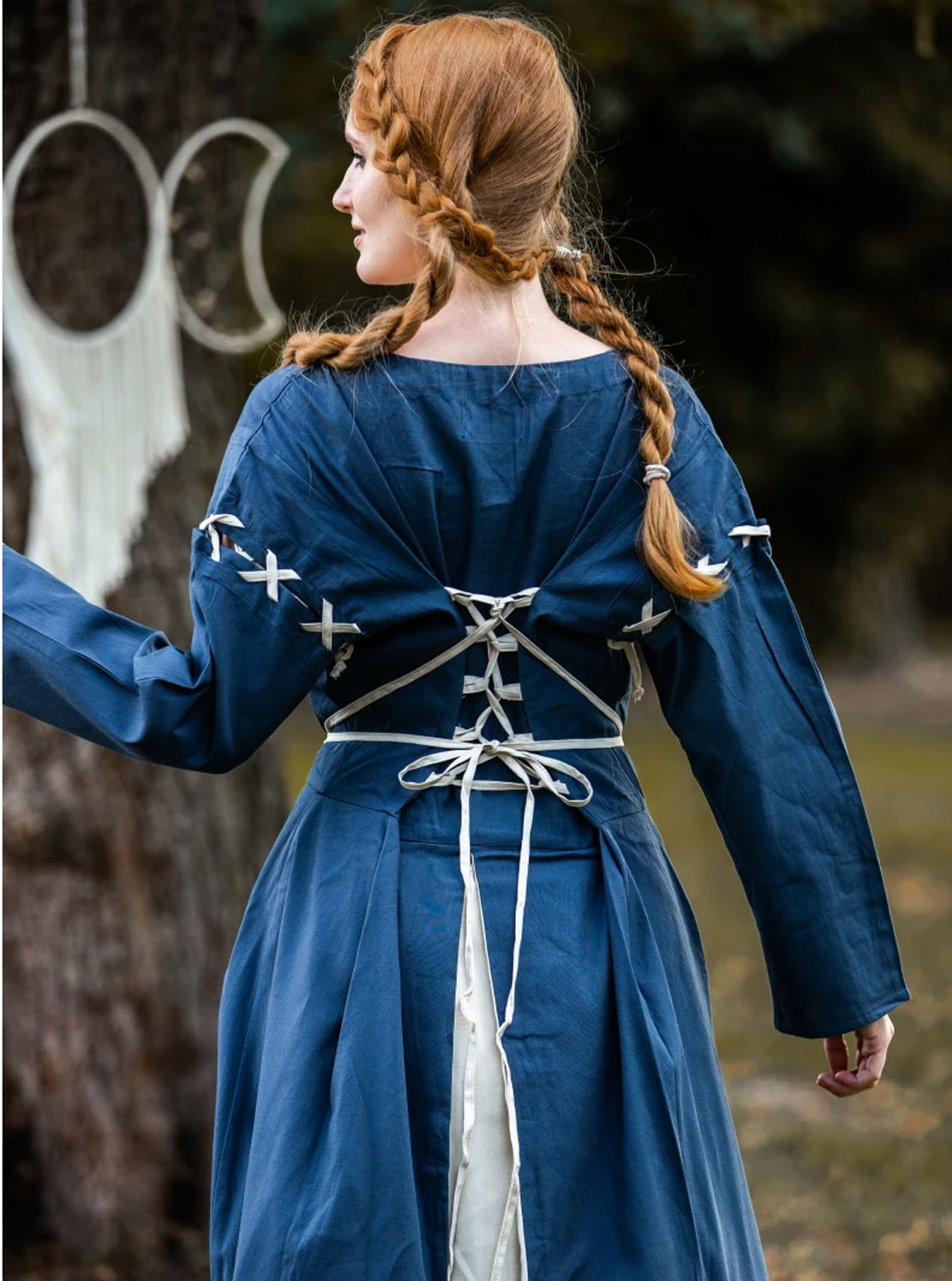 Mittelalterkleid Taubenblau/Natur