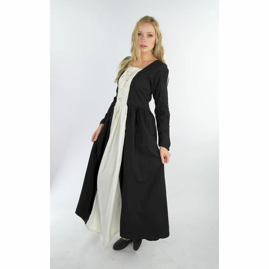 Mittelalterliches Kleid mit Einsätzen schwarz/natur