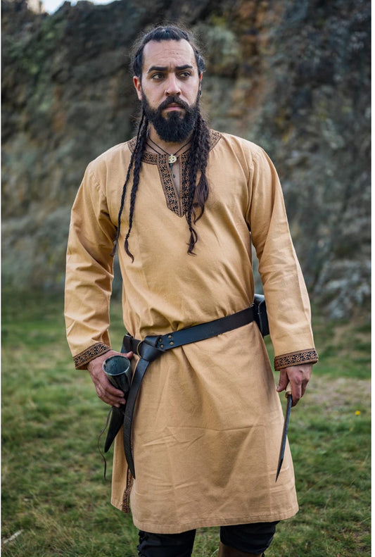 SALE Wikinger Tunika mit Bordüre Honigbraun M