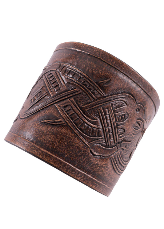 Armschützer aus Leder mit geprägtem Drachenmotiv, Jelling-Stil, Paar, dunkelbraun