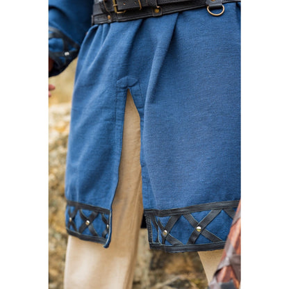 Wikinger Tunika mit aufwändigen Lederapplikationen in Dunkelblau