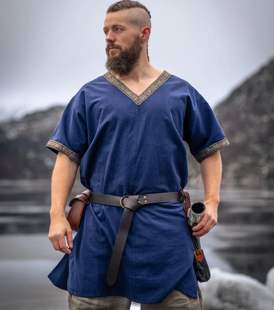 Wikinger Tunika kurzarm mit Borte Blau
